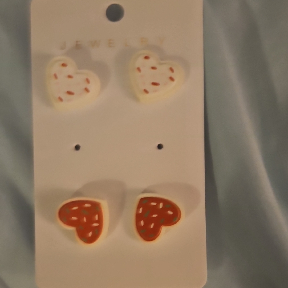 Heart Shaped Cookie Earrings Set - White and Red